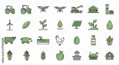 Hand drawn farming and smart agriculture icon collection.