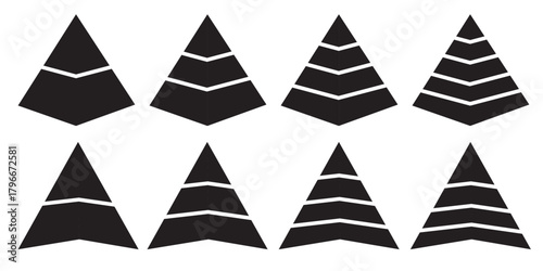 Pyramid infographic set. Colorful vector triangle diagram, triangular pyramid infographics, designed for business presentations, charts, educational materials. pyramid diagrams with ascending levels.