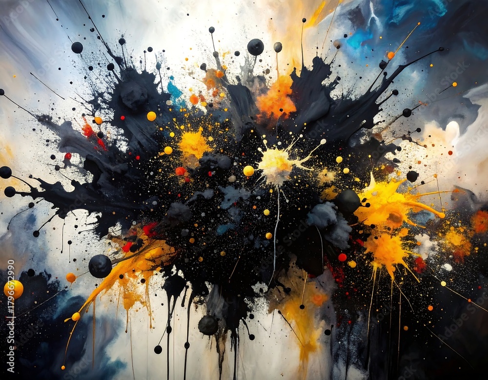 Fototapeta premium An abstract splattered painting of dynamic energy and color bursts