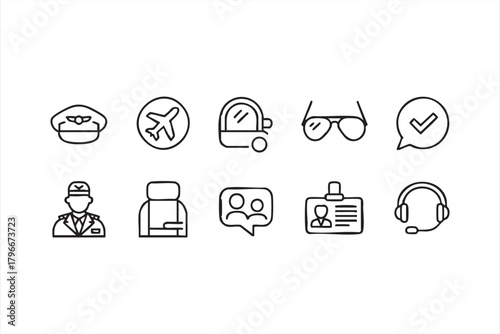 Airline crew and passenger service icon set