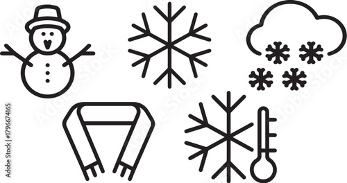 Winter Weather Icons: Snow, Cold, and Snowman