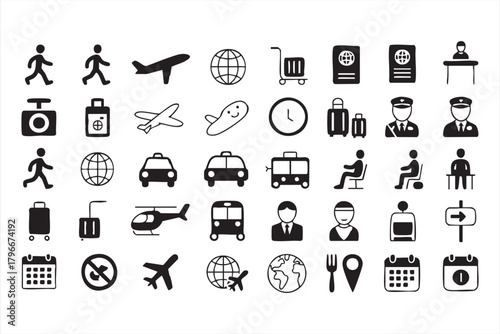 Flat transportation and aviation symbol set