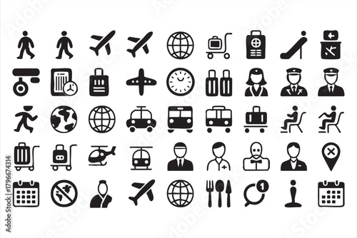 Travel, transit & airport operations icons