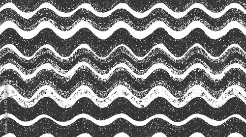 Black and white wavy lines with textured fill pattern abstract background
