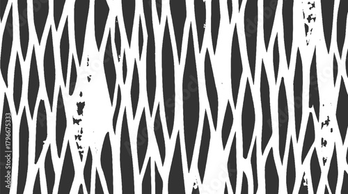 Abstract black and white pattern of intersecting organic lines and shapes monochrome