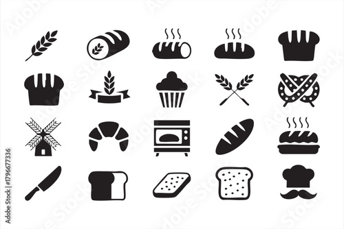 Food and baking icon collection for restaurant menus, culinary graphics, and kitchen apps