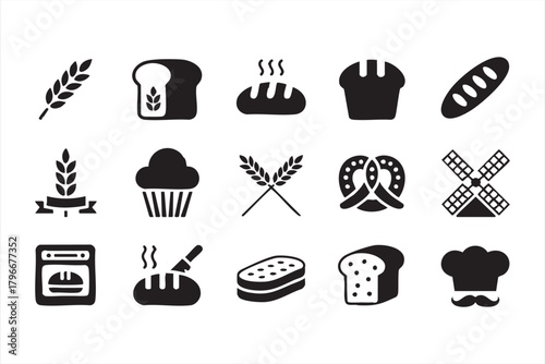 Bread and pastry silhouette pack for bakery logos, café branding, and packaging design