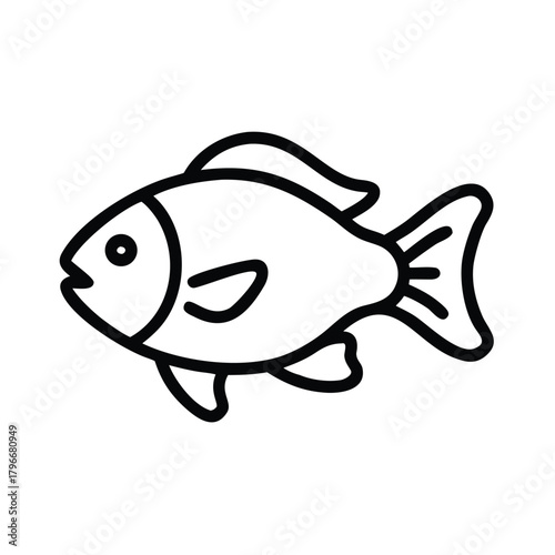 Stylized fish outline icon for aquatic themes, marine life, and fresh seafood concepts on white background.