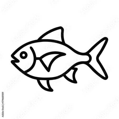Fish line art icon, simple outline vector graphic illustration of aquatic animal symbol, seafood concept art