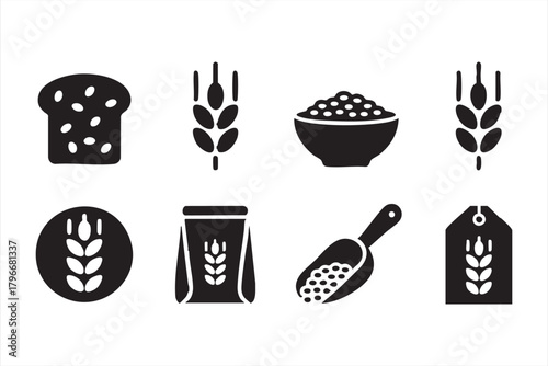 Bakery and grain symbol collection for organic packaging, grocery branding, and menus