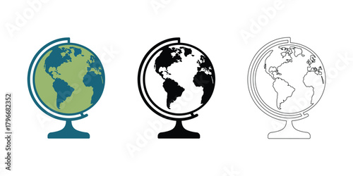 Globe earth vector illustration, Flat, Silhouette, and outline stylish