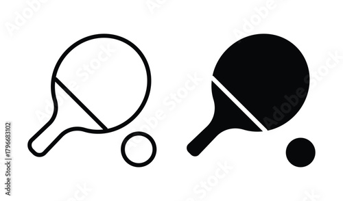 Black and White Table Tennis Rackets and Ball Illustrations for Sports Use