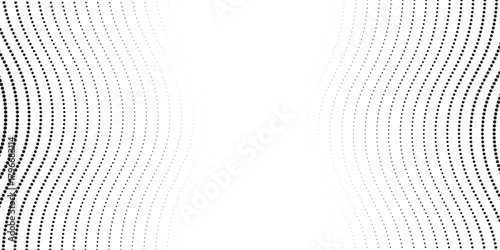 Flowing dots particles wave pattern 3D curve halftone black gradient curve shape isolated on white background. Vector in concept of technology, science, music, modern wave classic