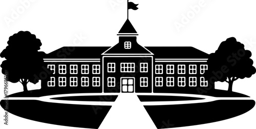 school building silhouette vector illustration
