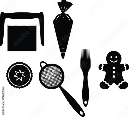 Gingerbread Man and Baking Tools Preparation Illustration for Festive Holiday Treats