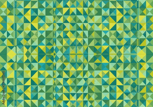 Abstract Geometric Pattern with Green, Yellow, and Teal Triangles