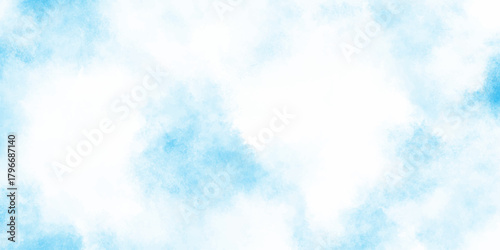 Abstract light blue watercolor background with soft pastel clouds and white center delicate and ethereal composition evokes a sense of calm.