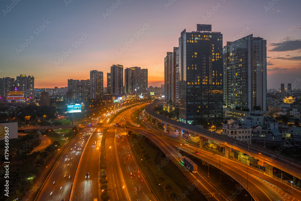 Fototapeta premium April 23, 2025: panoramic view of the eastern gateway of Ho Chi Minh City, Vietnam