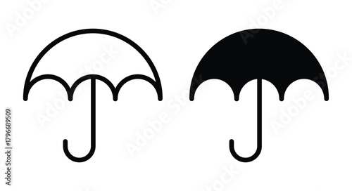 Black and White Umbrella Icon Collection in Minimalist Design Style