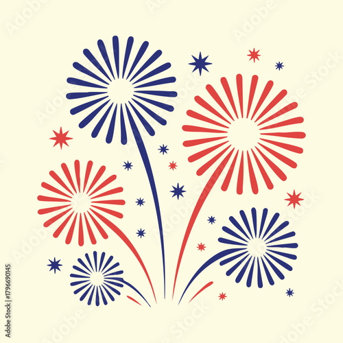 Red and Blue Fireworks Illustration, Fireworks Fourth of July, illustration, vector.