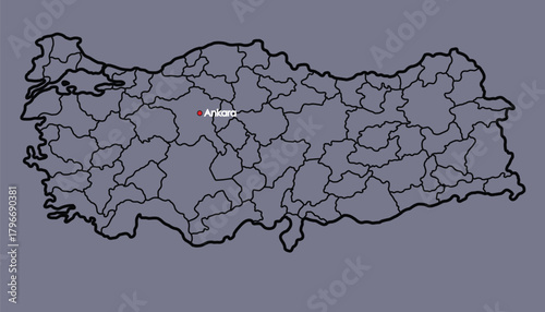 Turkey map with provinces vector illustration