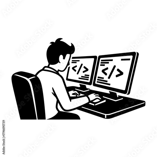 Programmer coding on computer, focused on software development.