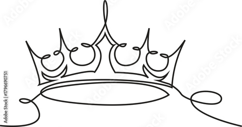 Crown - Royalty King, Queen, Continuous Line Art, One Line Drawing, Royal -Continuous Line Art of a King's Crown