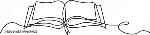 Book- Open Book -  Reading-  Continuous Line Art, One Line Drawing - Continuous Line Art of an Open Book