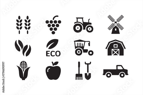Harvest and produce symbol set ideal for eco packaging and agribusiness marketing