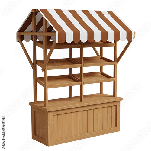 Wooden Market Stall Stand Retail Display Digital Rendering Isolated