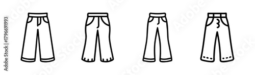 Set of four line art drawings of palazzo pants showing different leg widths and lengths