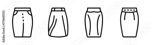 Set of four hand-drawn pencil skirt designs for fashion sketching and design ideation