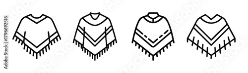 Four different styles of striped ponchos with fringe details hand drawn sketchy style