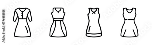 Four simple line art dresses fashion apparel collection stylish outfit designs