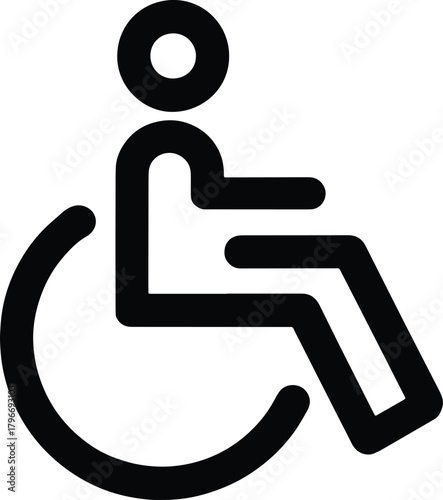Black and white simple icon of a person in a wheelchair symbol accessibility