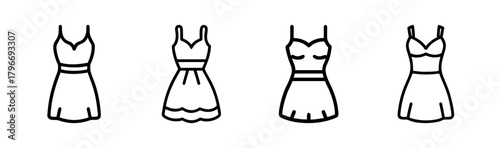 Collection of four simple sundress line art icons casual summer apparel