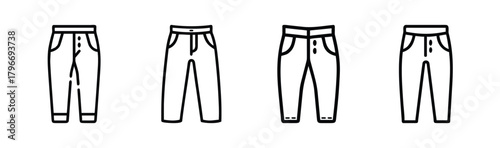 Simple line drawings of trousers multiple styles clothing fashion icons