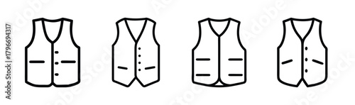 Collection of four distinct style vests outline icons simple line drawing apparel