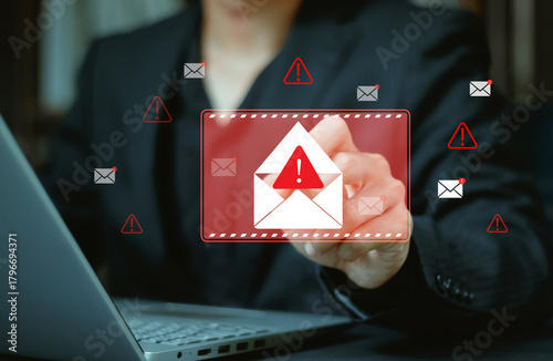 New email notification and internet communication concept, Email inbox alert and spam virus with warning, email security protection alert, email technology icon, junk mail compromised information.