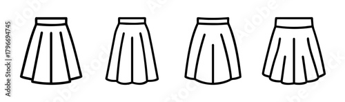Four pleated midi skirts simple line drawing fashion apparel design elements