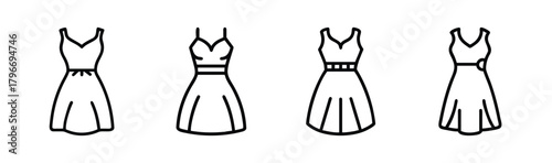 Collection of four sketch style midi dresses with delicate straps and flared skirts