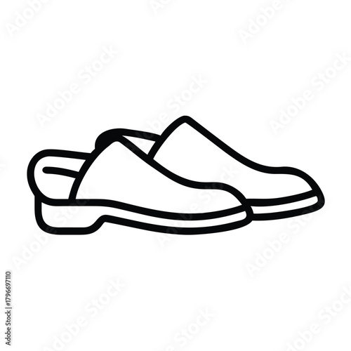 Outline drawing icon of casual slip-on clogs footwear