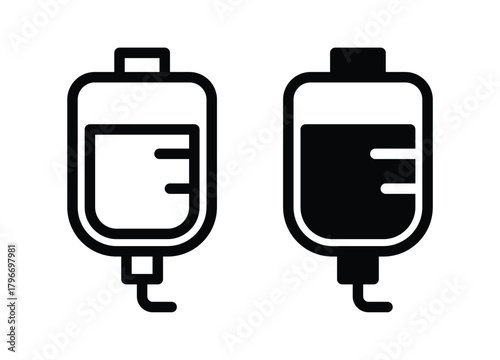 Intravenous Fluid Bags Outline Icons on White Background