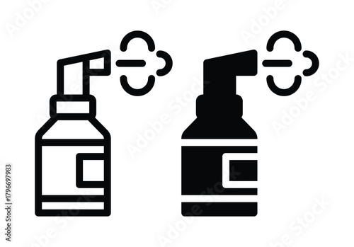 Black and White Illustrations of Spray Bottles with Vapor Effect