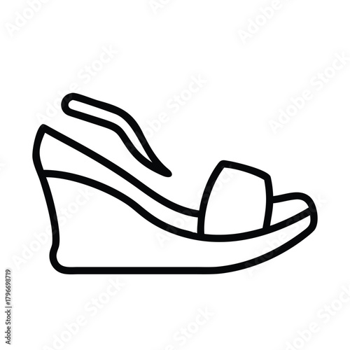 Outline illustration of a woman's wedge heel sandal icon.