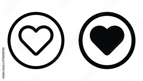 Monochrome Heart Icons in Simple Circular Design for Graphic Use
