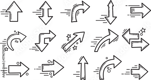 Hand drawn doodle arrow icons set Vector