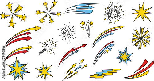 Dynamic starburst and arrow graphic elements Vector