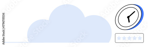 Blue cloud, clock emphasizing time, and star rating bar representing storage, efficiency, and user satisfaction. Ideal for cloud computing, productivity, time management, service evaluation