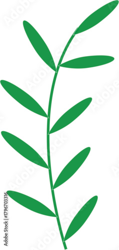 Vector illustration of a fresh green leaf, plant, and branch, symbolizing nature, growth, and ecology